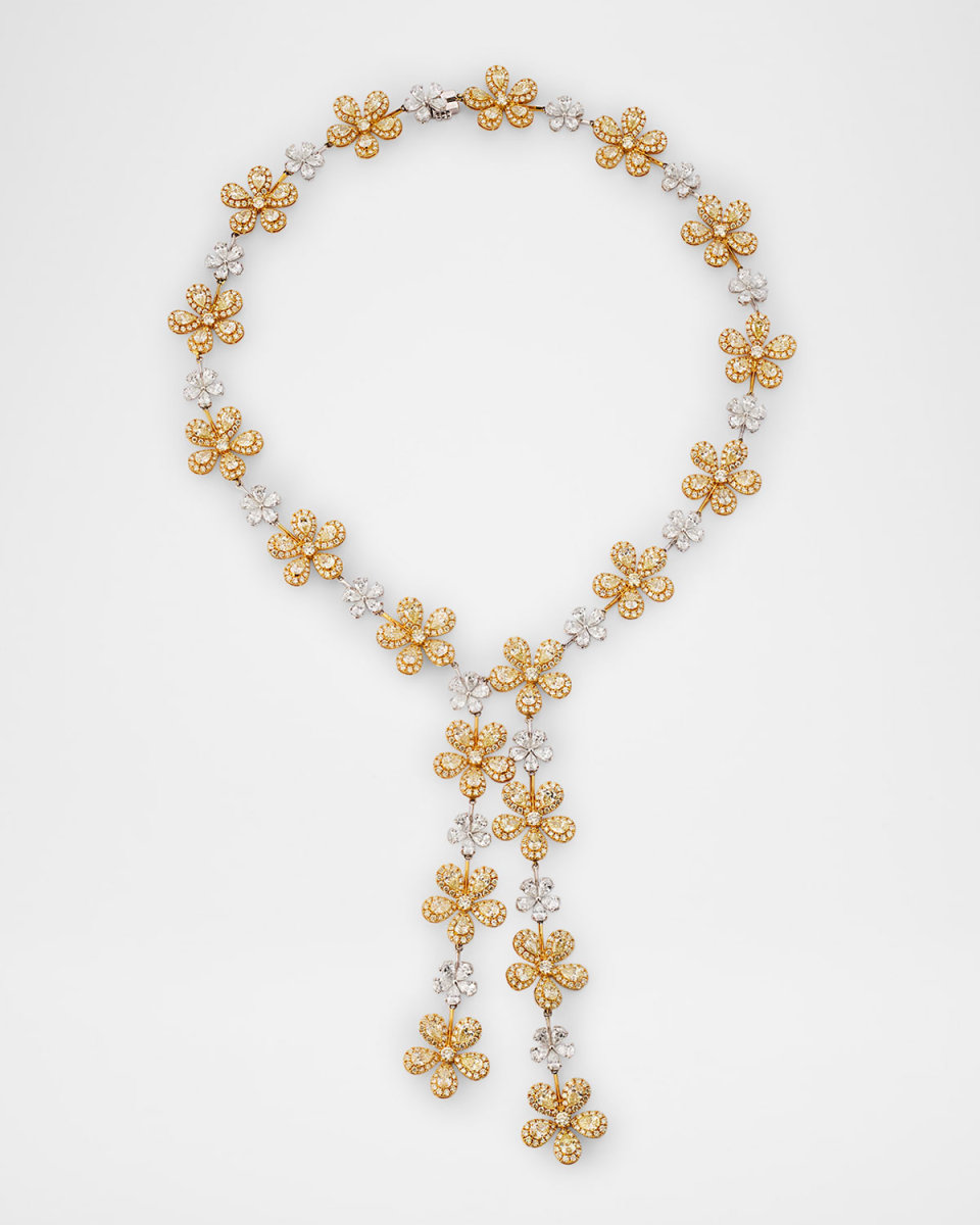 Masterpiece 18K Yellow and White Gold Flower Necklace with Diamonds